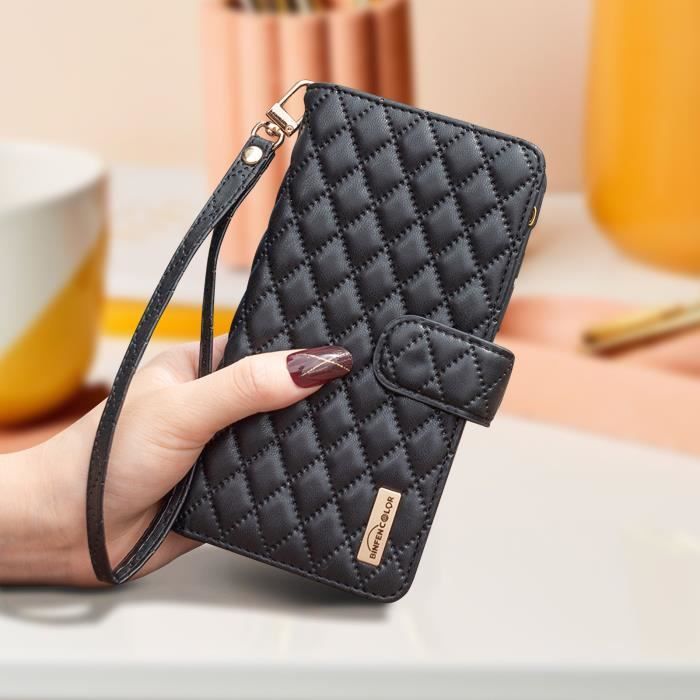 Étui Losange pour Samsung Galaxy S23 Ultra Porte-carte et Rangement zippé Noir