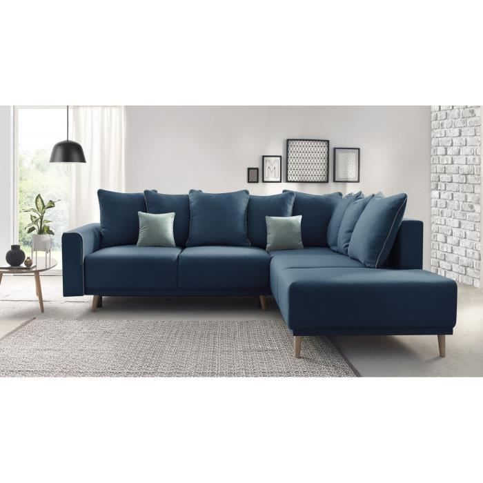 Canapé d'angle 5 places Bleu Tissu Contemporain Confort Promotion