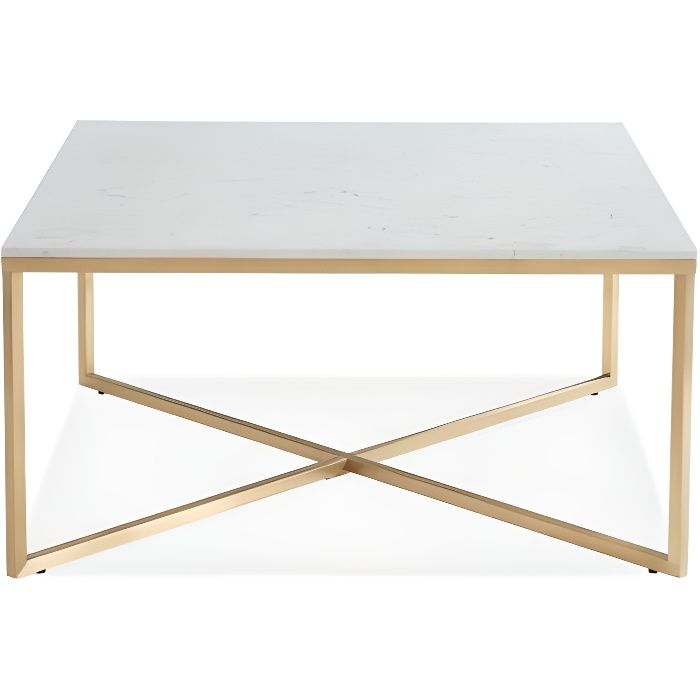 Table basse carrée marbre blanc & métal doré - Bowie - ELLE DECORATION