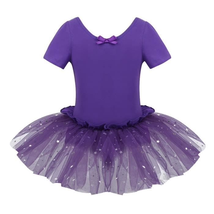 Tutu de Danse Enfant Fille Justaucorps Danse Classique Paillette Costume Spectacle 4-10 Ans Violet