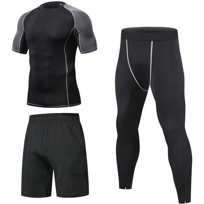 Niksa Ensemble Compression Homme Tenue Sport Fitness Vêtement Running Tee Shirt Compression Legging Sport Short Running