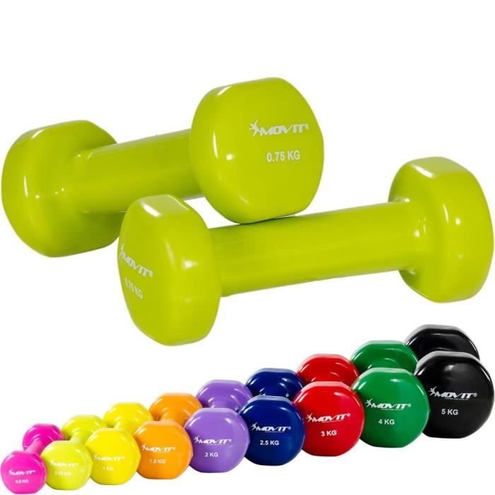 MOVIT Set de 2 haltères en vinyle vert clair 1,5 kg (2x 0,75 kg)