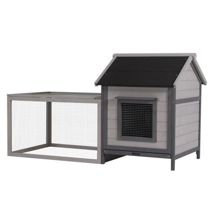Clapier cage à lapin cottage 144x74x82cm Gris