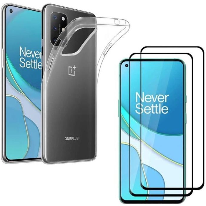 Coque pour OnePlus 8T et 2 Verres Trempe Bord Noir Film Protection Ecran Phonillico®