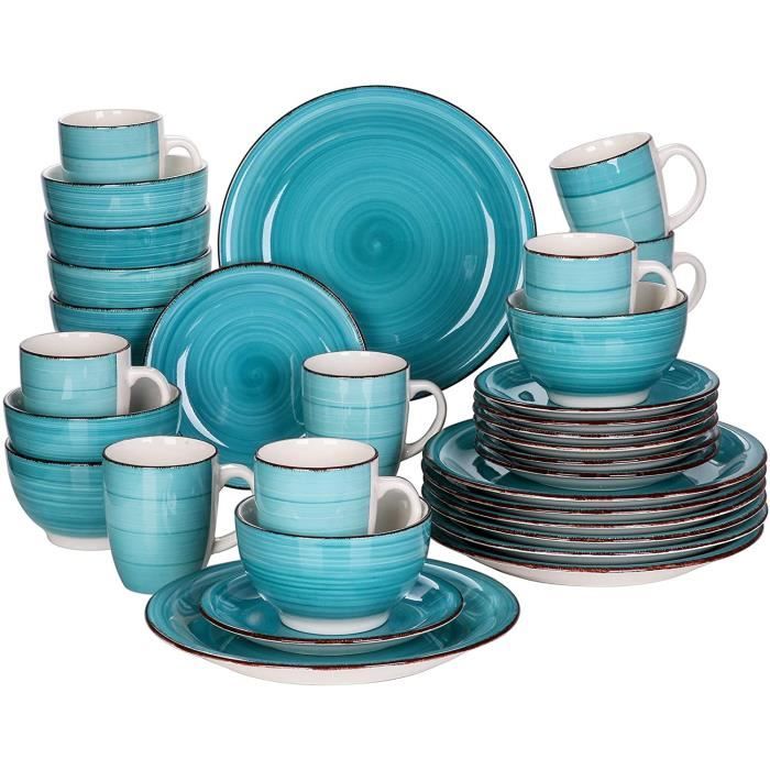 vancasso, Série Bella, Service de Table en Porcelaine,Faïence Style Vintage Rustique,Motif Cercle Arbre-menthe 32pcs