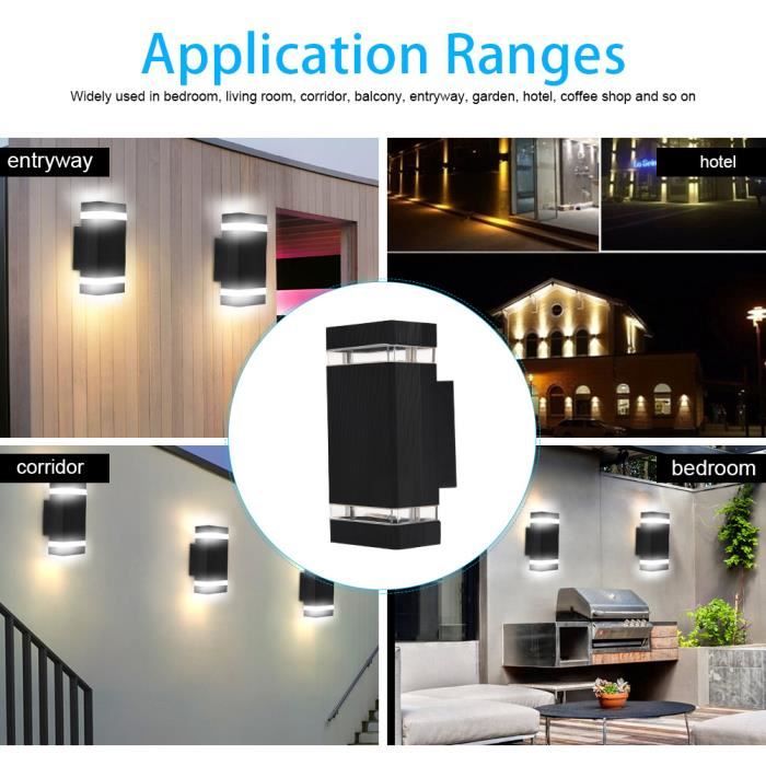 Applique Murale LED Intérieure Rectangulaire, 5W LED Lampe Murale Extérieur Intérieur Moderne Design Abat-jour Noir en Aluminium TU