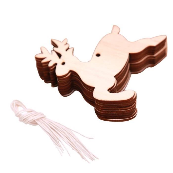 Lot de 10 Pièces Suspension Renne en Bois Embellissement Décoration Suspendue pour Sapin de Noël avec Corde de Chanvre