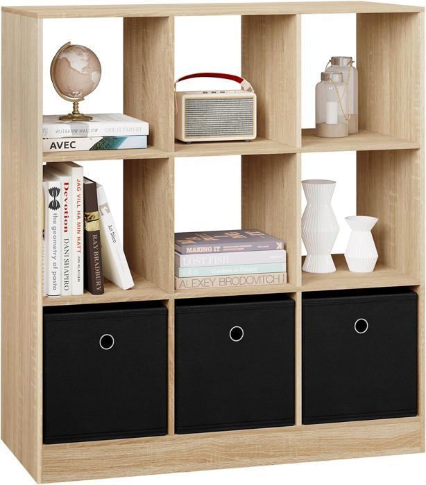 WOLTU Bibliothèque Meuble Étagère avec 9 Casiers Meuble Cube 3 Tiroirs en Tissu 80x30x86 5cm Chêne Clair W0ATT0327 WOLTU Bibliothèque Meuble Étagère avec 9 Casiers Meuble Cube 3 Tiroirs en Tissu 80x30x86 5cm Chêne Clair W0ATT0327