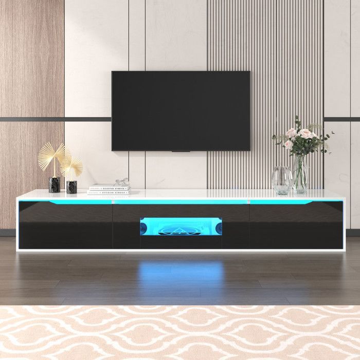 Meuble TV 180 cm brillant avec lumière LED à couleurs changeantes noir et blanc