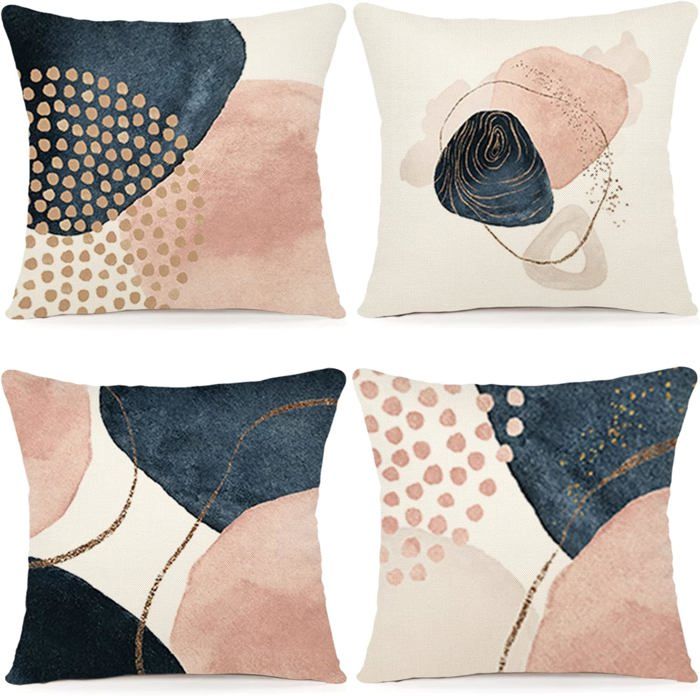 Lot De 4 Housses De Coussin 45x45 Cm Velours Feuille De Ginkgo - Décoration Canapé Chambre