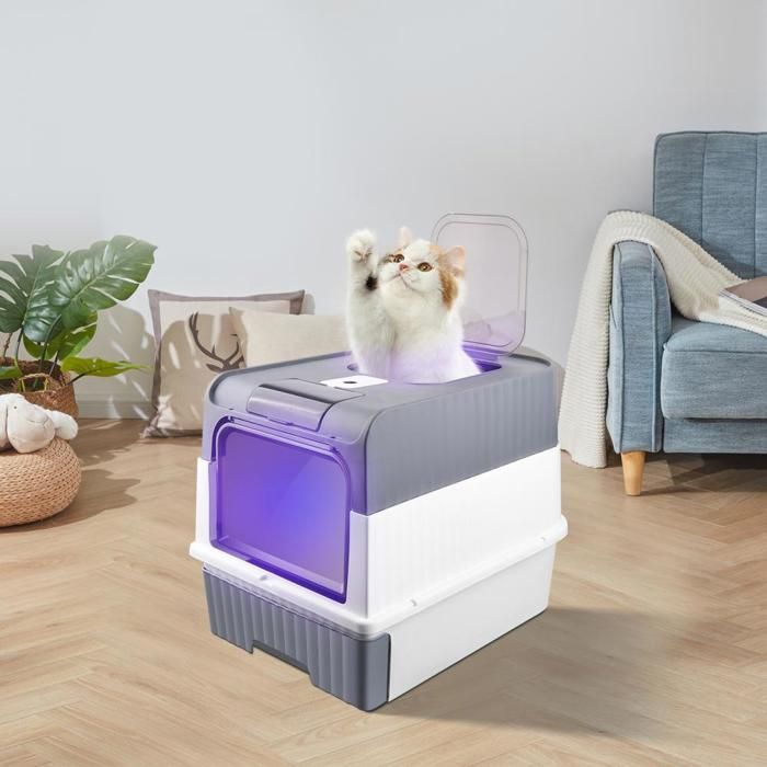 Comparer les prix de B.LIVEM-Bac à litière chat Gris avec couvercle, bac à litière de grande capacité, pelle gratuite. fonction de stérilisation