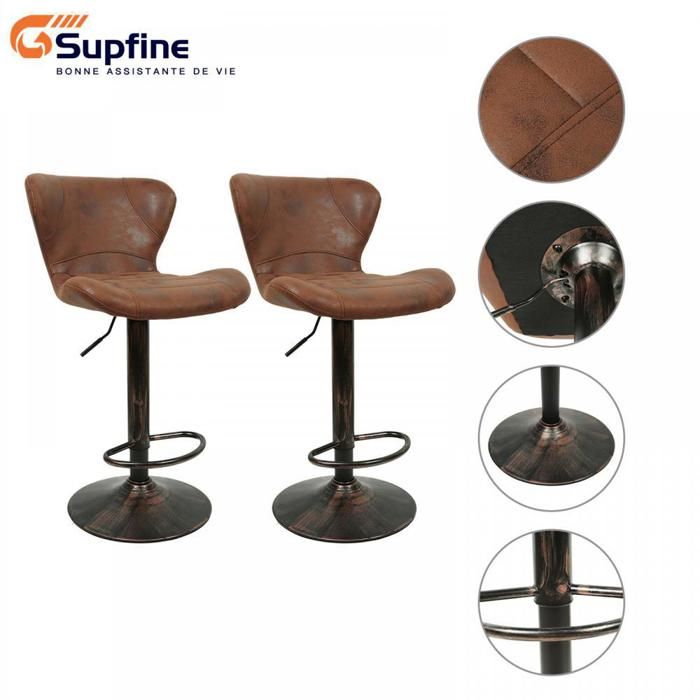 SUPFINE Ensemble de 2 Tabourets de Bar Vintage de Style Industriel (Marron) Chaise de bar Scandinave