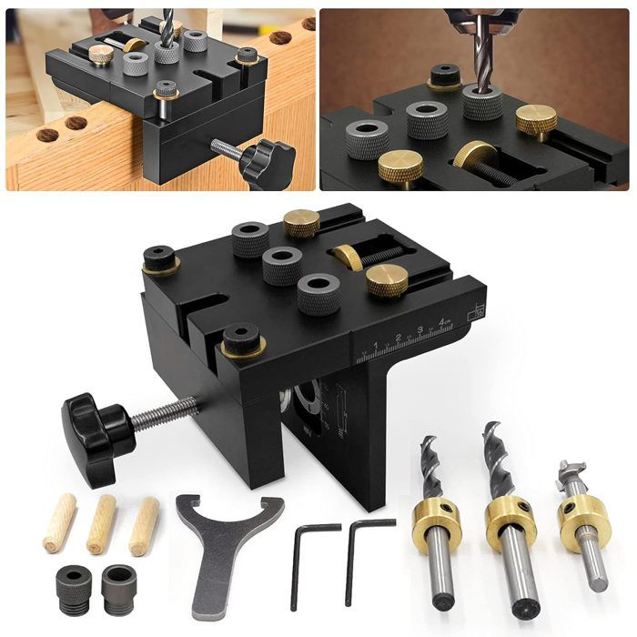 TTLIFE 3 en 1 Kit de gabarit de Positionnement 6/8/10/15 mm trou de poche avec clip de positionnement Guide de perçage réglable