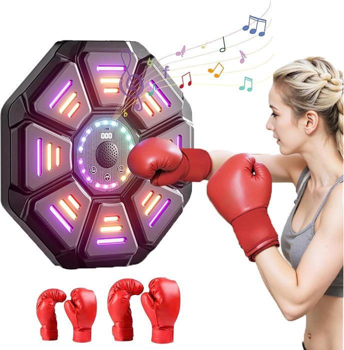 Machine De Boxe Musicale Murale – 9 Modes, 18 Vitesses – Bluetooth – Avec Gants – Cadeau Sportif
