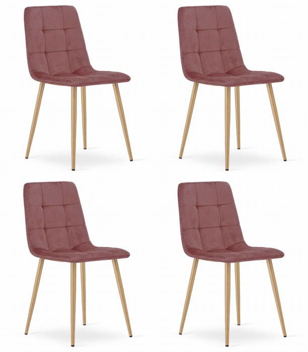 Chaise KARA - velours rose / pieds couleur bois x 4