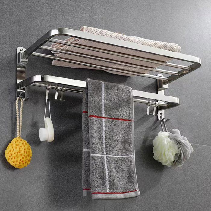 Porte-serviettes sur pied - Sans perçage - Acier inoxydable SUS304 - 2 niveaux - Argenté