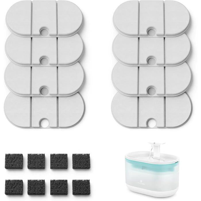 Meilleurs prix pour Lot de 8 filtres pour fontaine deau de chat avec 8 éponges filtre de rechange pour fontaine deau 71oz/2.1L PLWF002 Capsule