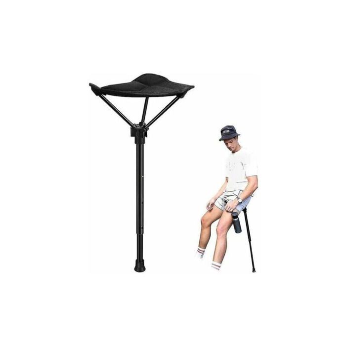 Tabouret pliant - PZCC - Noir - Ergonomique - Léger - Réglable en hauteur