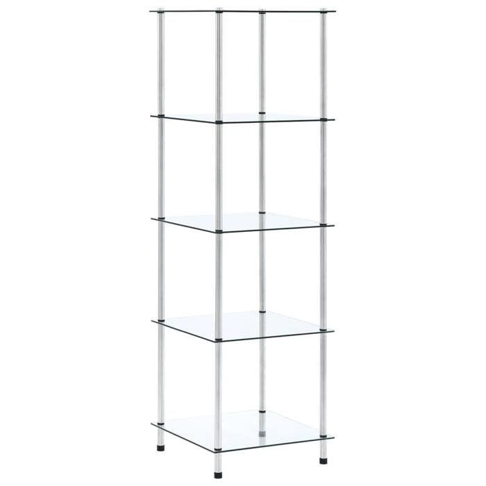 SALE 2025Bibliothèque Moderne - Meuble Étagère 5 niveaux Transparent 40x40x130 cm Verre trempé11 Kg 4119