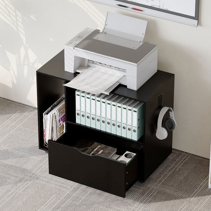 Relaxdays Caisson de bureau, roulettes, 2 compartiments, plateau coulissant, H x L x P : 74 x 60 x 48 cm, blanc