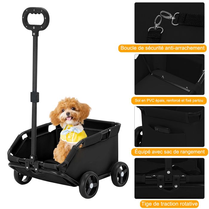 Comparer les prix de NOIR Poussette pliable pour chien chat animaux Poussette avec Tige de traction rotatif et sac de rangement corde de sécurité