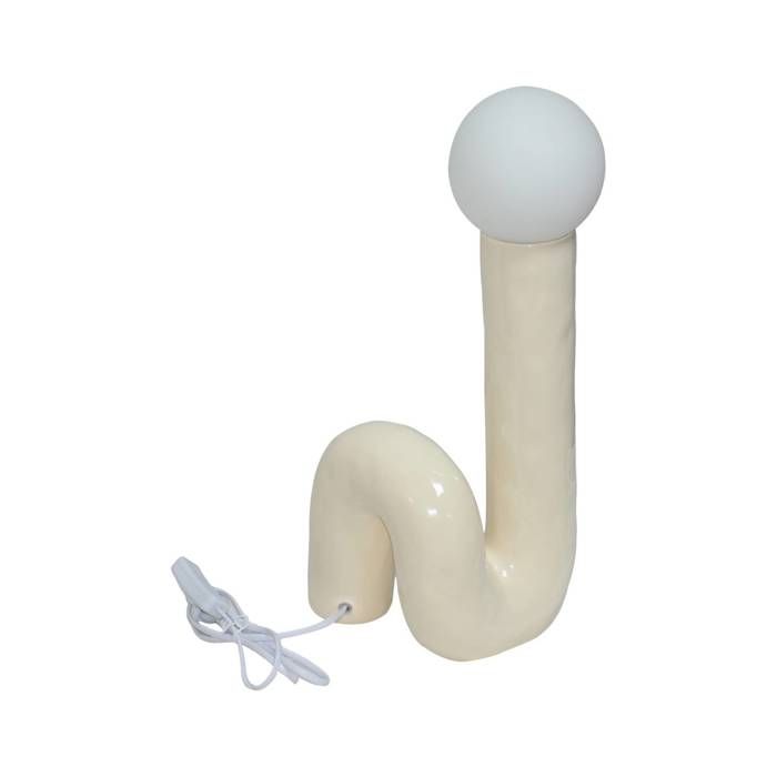Lampe de table organique céramique vernis crème. globe en verre H 45cm - Elma
