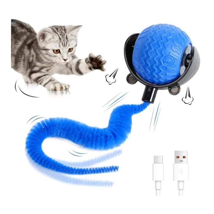 Balle interactive pour chat Mouvement à 360 Éclairage LED 3 modes Rechargeable par USB - Bleu