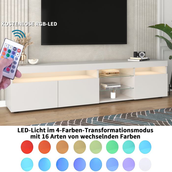 Armoire TV blanche moderne panneau lumineux éclairage LED variable salon et salle à manger 180cm