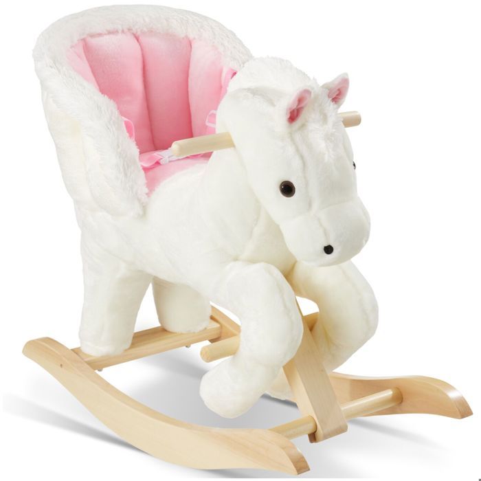 Jouet à bascule - TECTAKE - Cheval à bascule en peluche avec effets sonores à partir de 18 mois 30 x 695 x 56 cm - Rose/Blanc