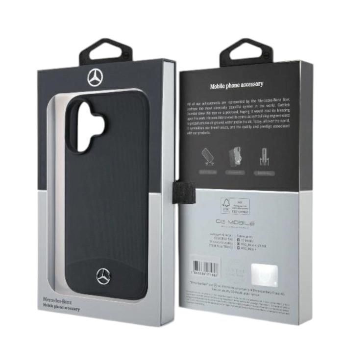 Coque rigide cuir - MERCEDES - iPhone 16 (61 pouces) - Grainé et lisse - MagSafe - Bords TPU renforcés