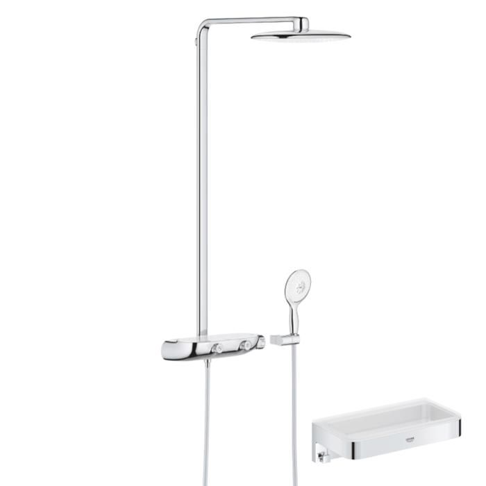 Grohe Colonne de douche thermostatique Rainshower System SmartControl Mono 360 Blanc/chromé + Panier douche Start Cube
