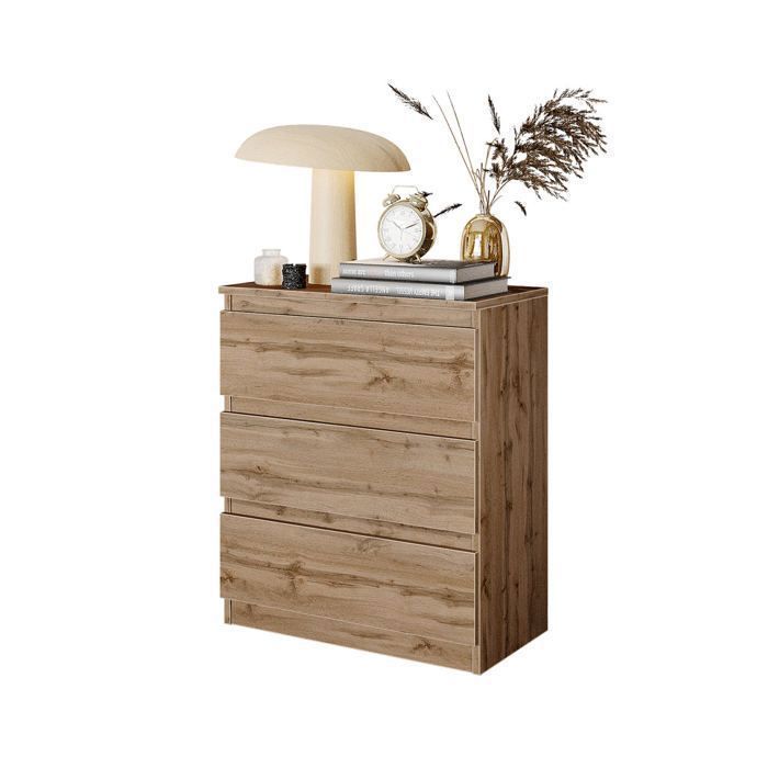 GABRIEL - Commode - 3 Tiroirs - Chêne Wotan - H72cm L60cm P33cm