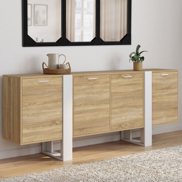 ID MARKET buffet PHOENIX 4 portes 200 cm Loft bois et blanc