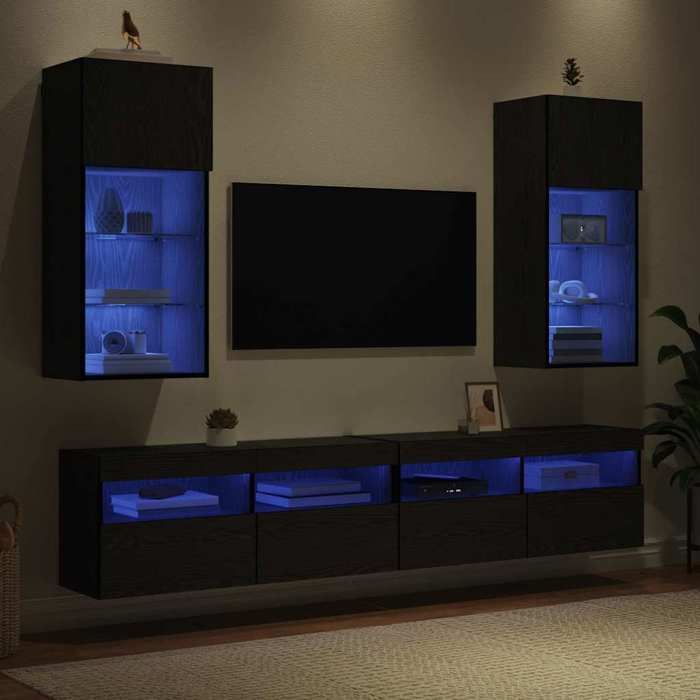NEUF Armoires TV - Noir Meubles TV muraux 2 pcs - pour maison - Chêne noir 40 5x30x90 cm TT1963