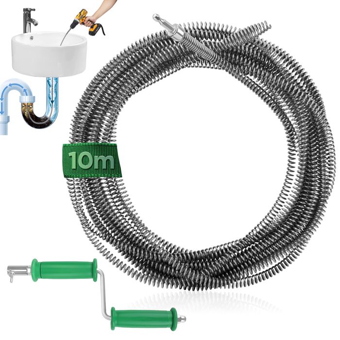 Furet Deboucheur Canalisation 10mø10mm Spirale de Nettoyage de Canalisations avec Adaptateurs Électriques et Manuels Professionnel
