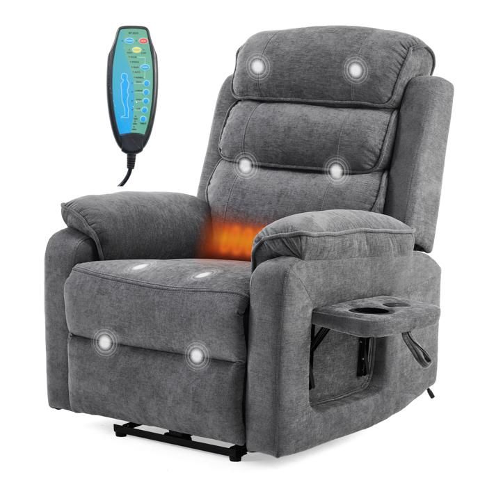 Fauteuil relax fauteuil de TV Inclinaison électrique chauffage et de vibration charge sans fil avec petite tablette gris foncé Fauteuil relax fauteuil de TV Inclinaison électrique chauffage et de vibration charge sans fil avec petite tablette gris foncé