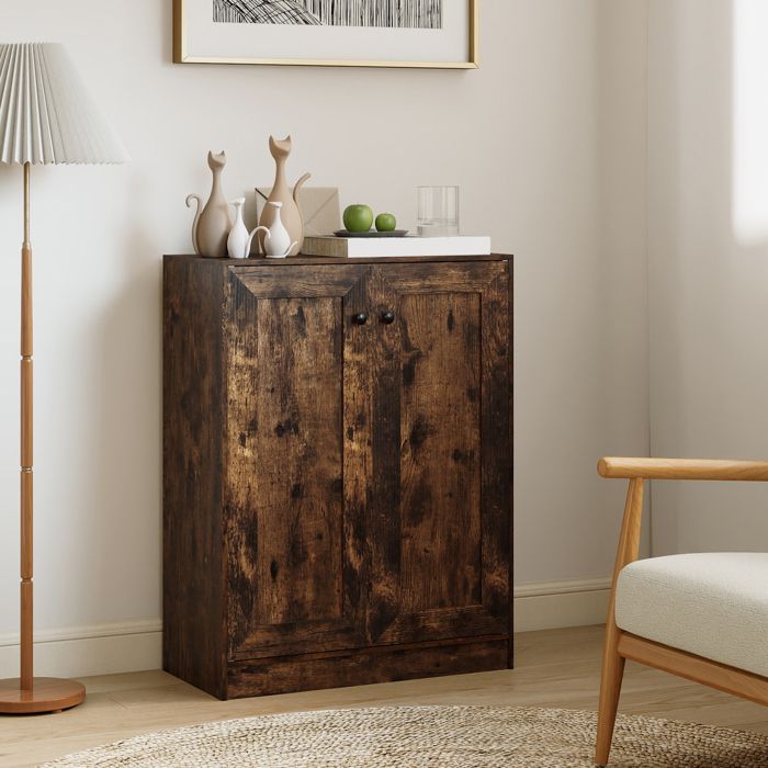 GIANTEX Buffet de Cuisine Style Industriel- Étagères Réglables- Armoire de Rangement à 2 Portes- Salon Chambre- 60x30x80cm- Brun