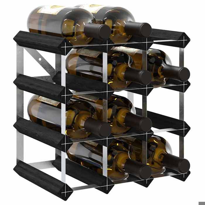 Support Range Bouteille Noir - LEMON® Casier à bouteilles - des Etagères - pour 12 bouteilles - noir - Bois de pin solide 347 - Sold