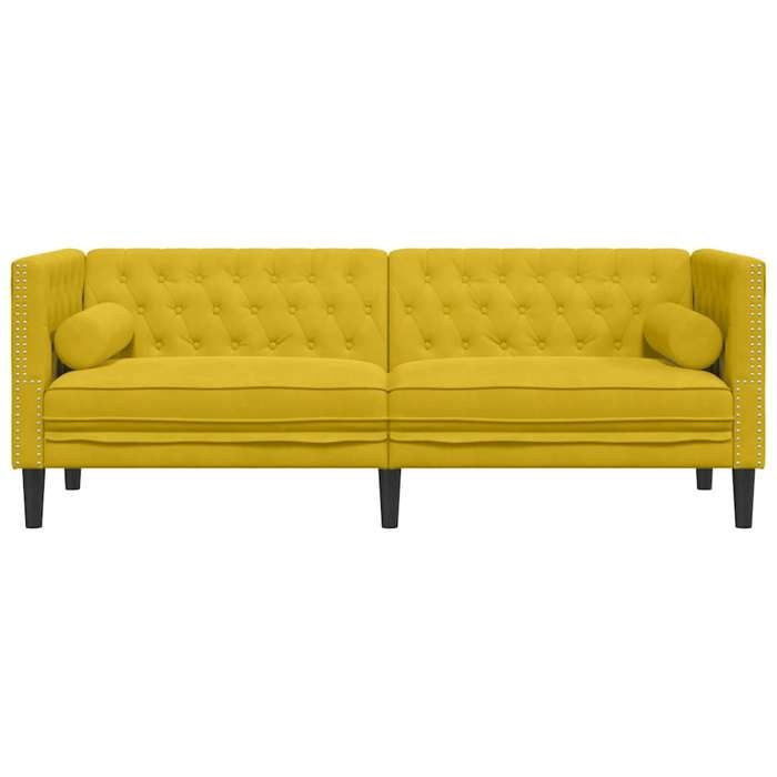 Canapé Chesterfield 3 places velours - SOLOMOON - Jaune - 194x745x705 cm - Style classique à boutons tuftés