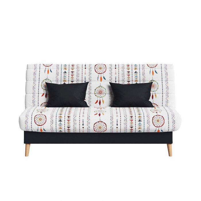 Banquette convertible SOHO clic clac couchage 130x190 avec rangement intégré + 2 coussins OFFERTS Blanc à motifs
