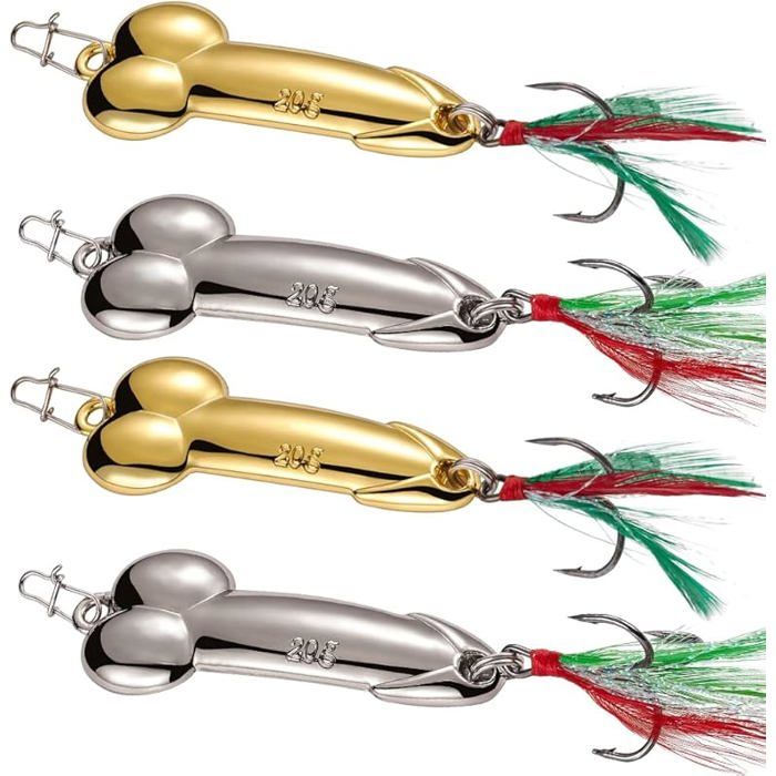 Lot de 4 Leurres de Pêche en Métal Or et Argent Leurres de Pêche Kit Cuillère Peche en Mer et Eau Douce Leurres de 20 g
