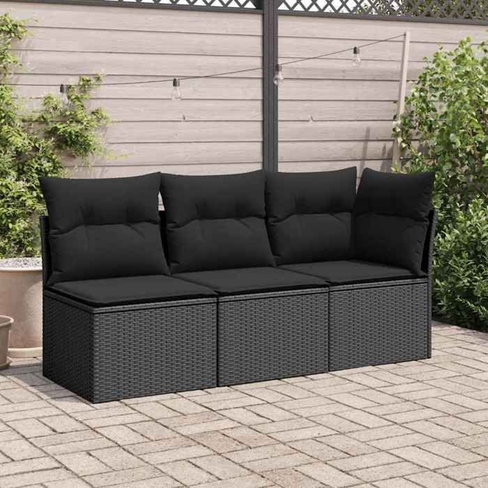 (Noir)Salon dextérieur - Chaise de jardin - Sofa de jardin - sans accoudoirs avec coussins en polyrotin noir - 55x62x69 cm @FR59707