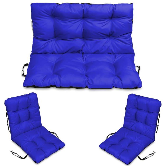 Coussin de Chaise de Jardin - Superkissen24. - 100x50/100x60 cm + 2x 48x96 cm - Intérieur/Extérieur - Imperméable - Bleu
