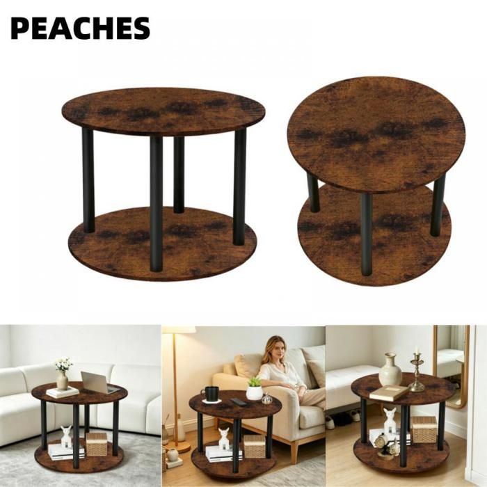 PEACHES Table basse mobile double plateau superposé cadre métal résistant gain de place optimal couleur rétro