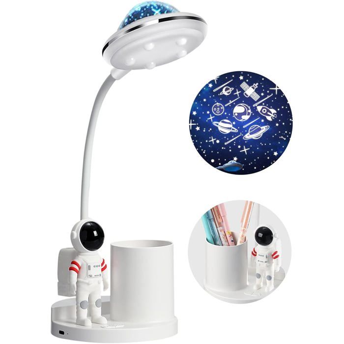 Lampe de bureau astronaute pour enfants projecteur détoiles et de galaxie veilleuse petite lampe de bureau avec porte-stylo et