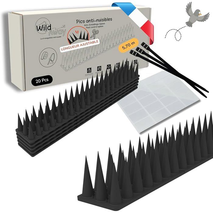 Pic Anti Pigeon 5 7 m Modulable et Ajustable - Installation Ultra Facile - Kit Complet Adhésif Colliers Inclus - Dissuasion