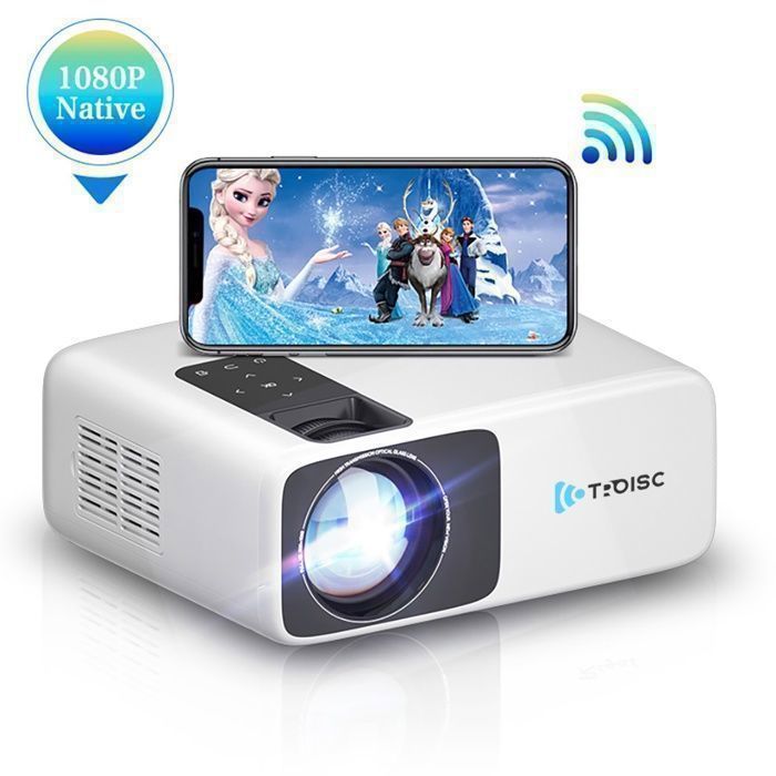 Videoprojecteur WIFI 5G 8000 Lumens Rétroprojecteur Natif 1080p FULL HD TROISC ALPHA Bluetooth 5.0 Recopie Lécran 300 Max 4K Blanc