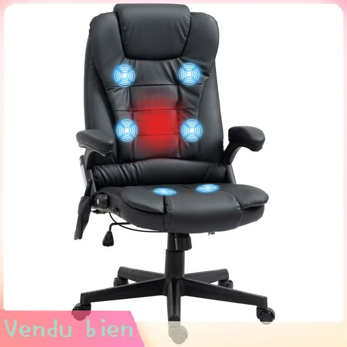 LIA Fauteuil bureau massant chauffant ergonomique synthétique noir