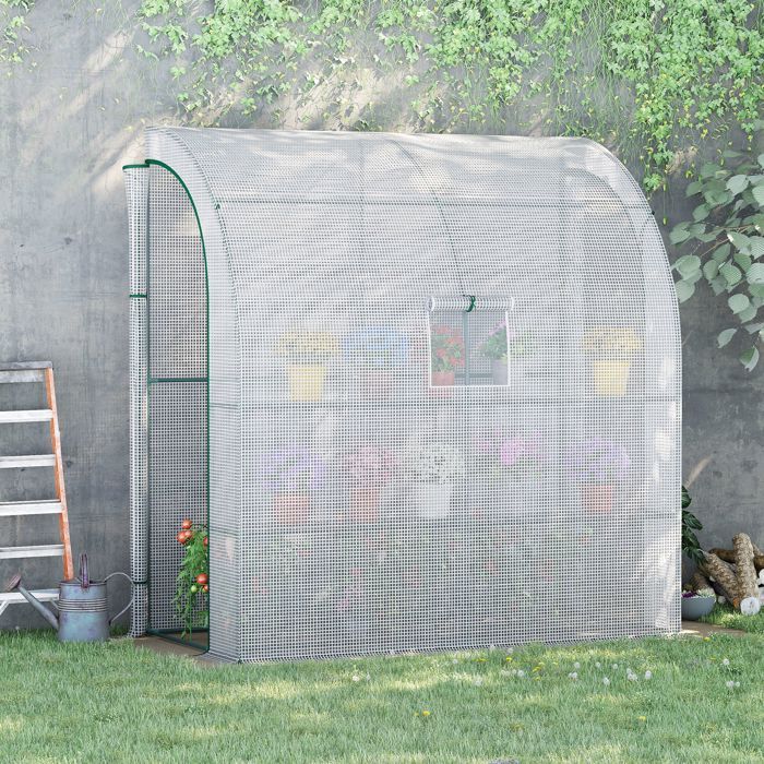 Serre de jardin 200 x 100 x 215 cm blanc étagères 3 niveaux fenêtres porte zippée cadre en acier