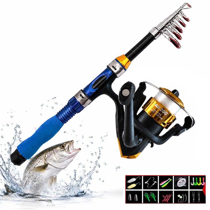 Canne à Pêche Télescopique - BEARWIN - 17m Fibre de Verre 8 Sections avec Moulinet Spinning Kit Léger Portable pour Mer Lac Rivière